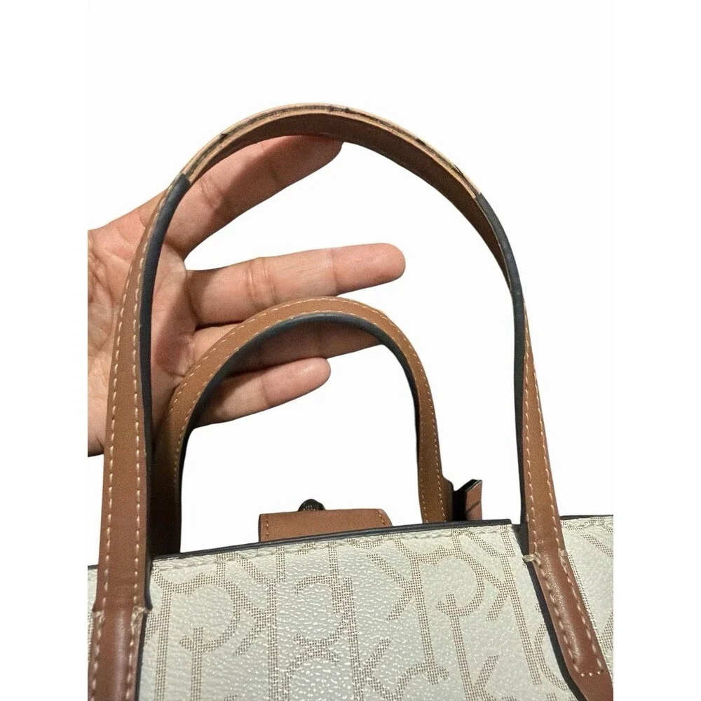 Calvin‎ Klein Signature Monogram Satchel Crossbody Beige Brown Zip Bag